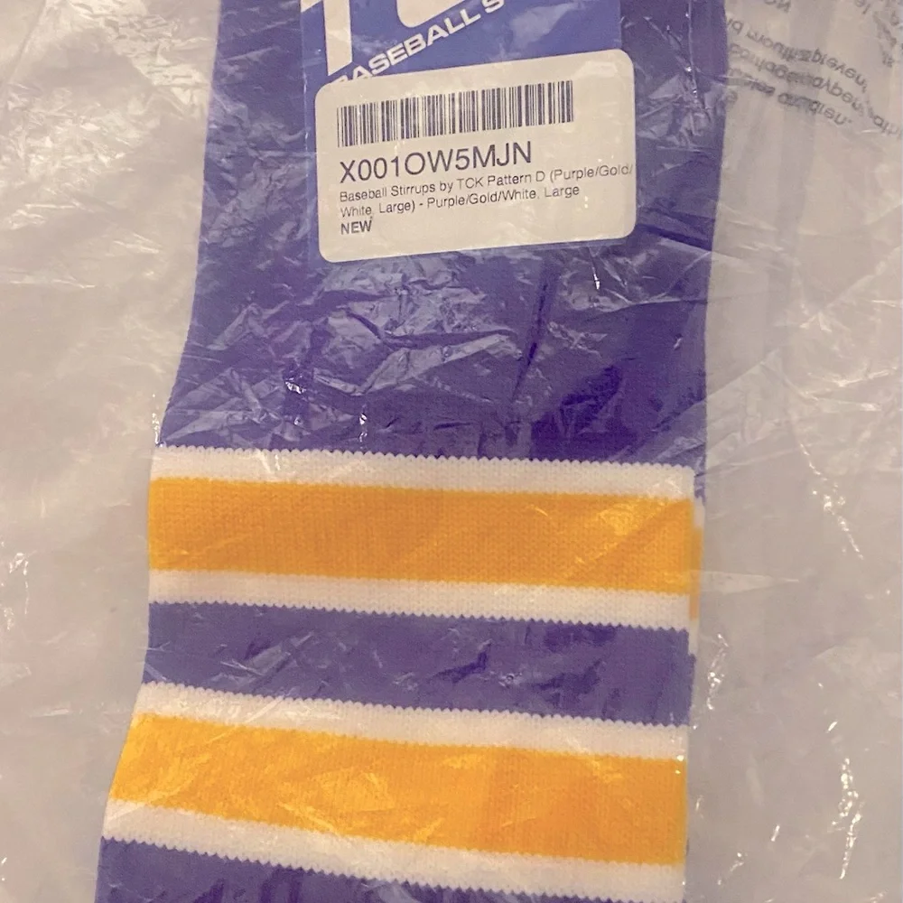 NEW TCK Men's Baseball stirrup socks purple/white/varsity gold- New in Package